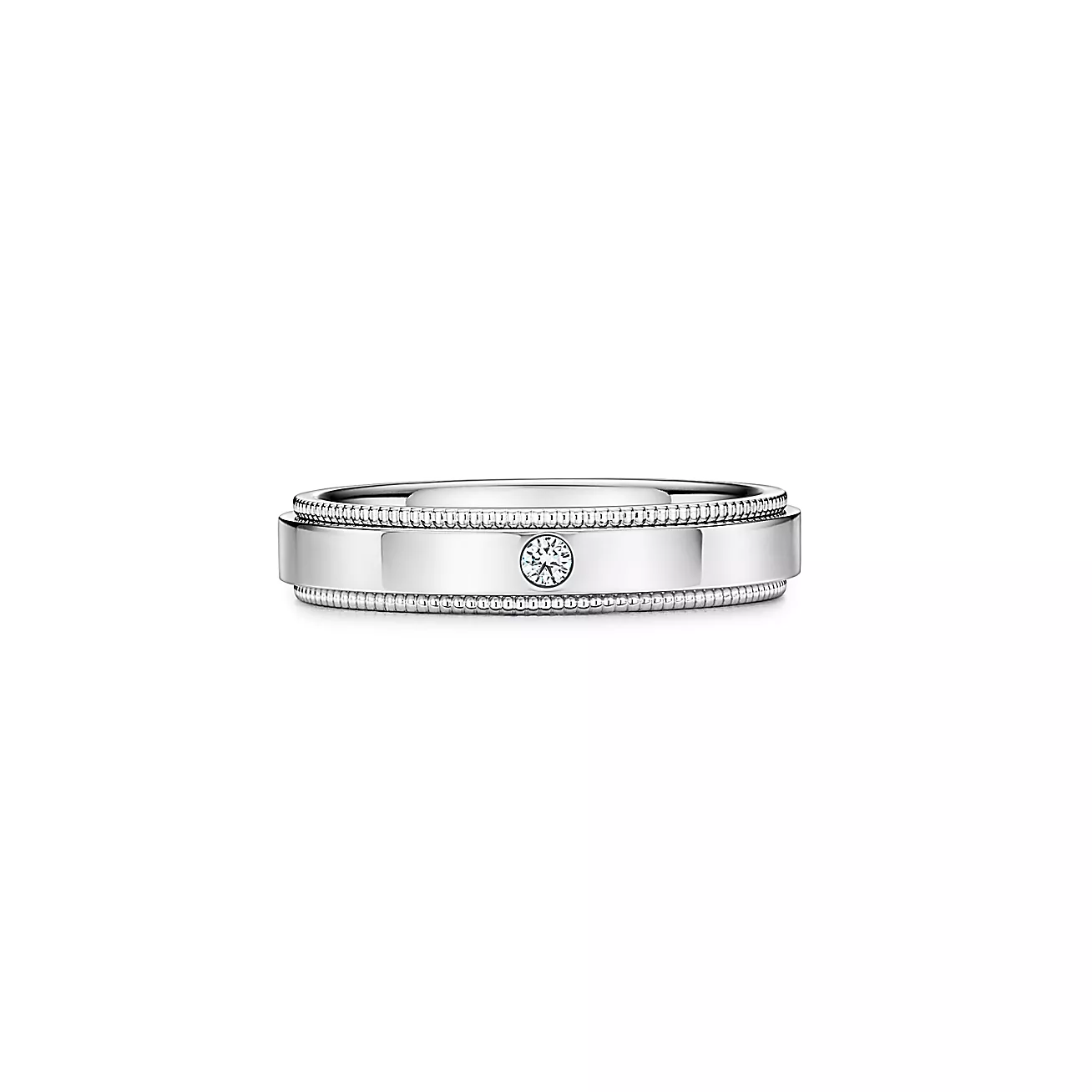 ミルグレイン バンド リング　プラチナにダイヤモンドをセッティング、幅 4mm