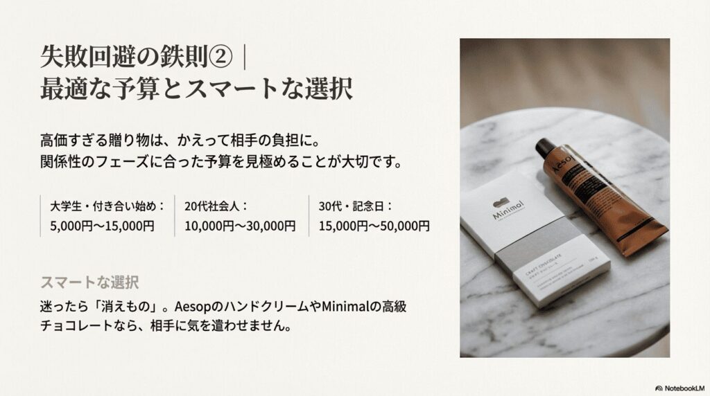 年代別のプレゼント予算相場表とAesopのハンドクリームやMinimalのチョコレート